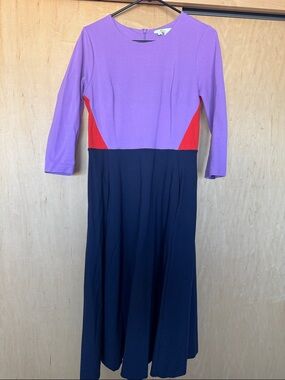 Boden Colorblock Midi Dress in Lavender, Red & Navy (with pockets!)